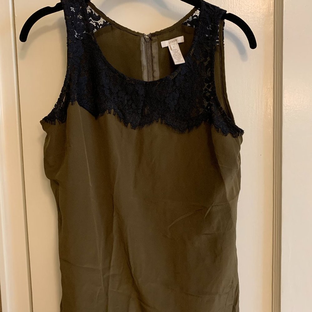 J. Crew Olive Green Shell with Black Lace Yoke